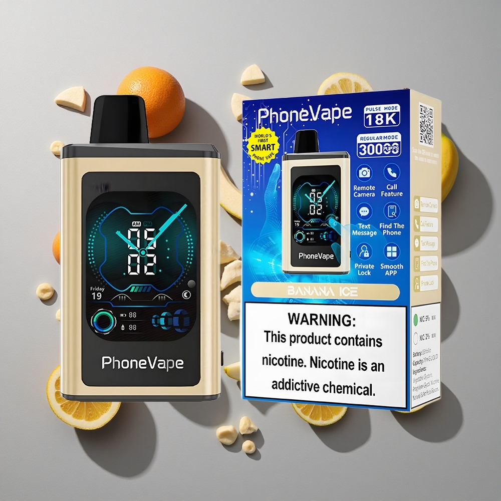 Plátano Hielo JNR PhoneVape 30000 chupadas Vape Desechable Pantalla Completa 2% 5% Nicotina