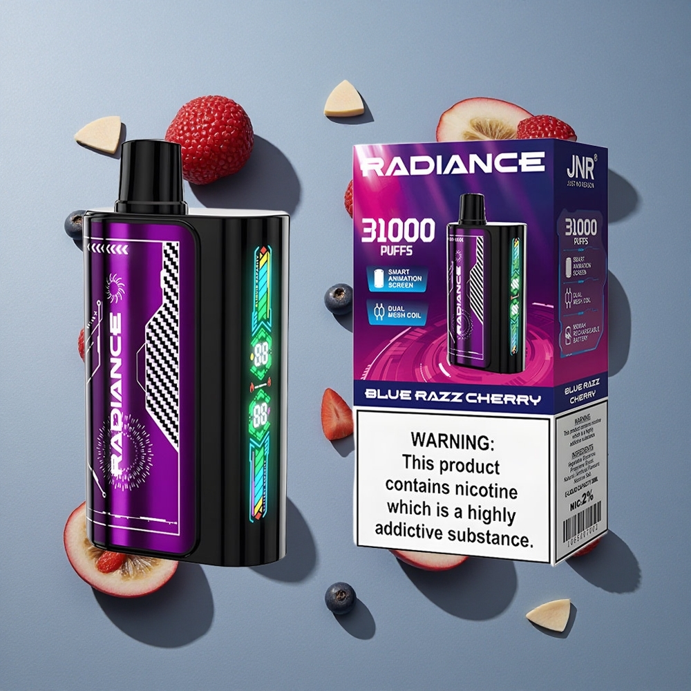 Azul Frambuesa Cereza JNR Radiance 31000 Caladas Vape Desechable 28ml Líquido 950 mAh Batería Recargable