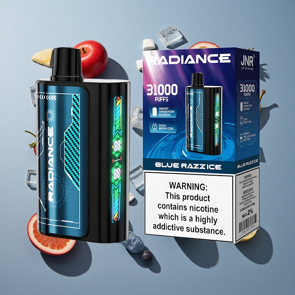 Azul Frambuesa Hielo JNR Radiance 31000 Caladas Vape Desechable con 28ml de Líquido y Batería Recargable 950 mAh