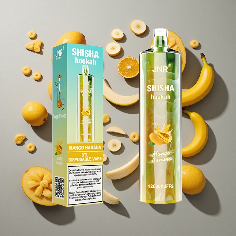 Mango Banana JNR Shisha Hookah 12000 Puffs con capacidad de batería de 750mAh y capacidad de e-líquido de 24ml