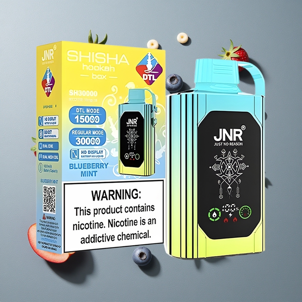 Menta Arándano JNR Shisha Hookah Box 20500 Puffs HD Pantalla y Tipo-C Carga Rápida