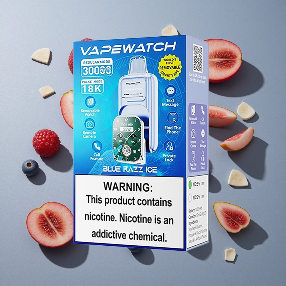 Azul Frambuesa Hielo JNR Vape Watch 30.000 Caladas Capacidad de Batería: 1000mAh Carga Rápida Tipo-C