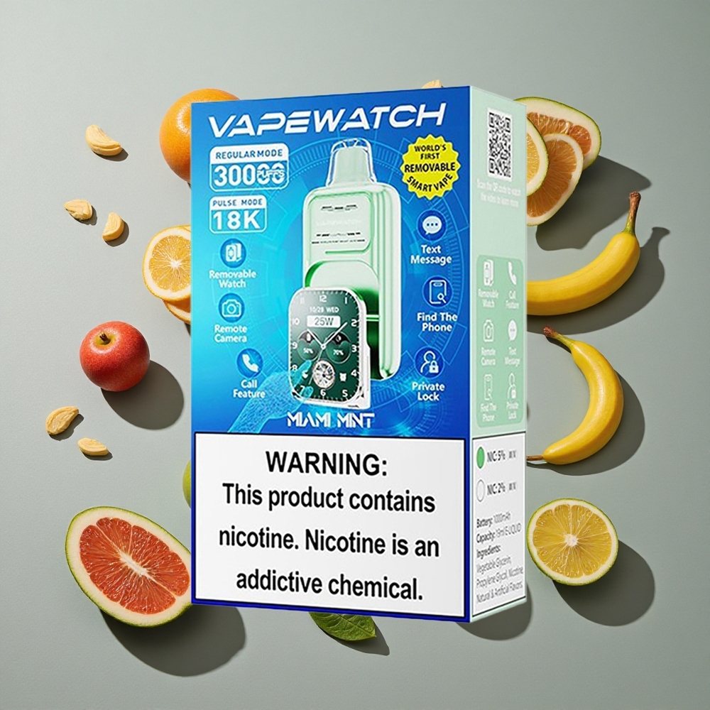 Menta Miami JNR Vape Watch 30000 Puffs Vape Desechable con 19mL de capacidad de e-líquido y carga rápida Tipo-C
