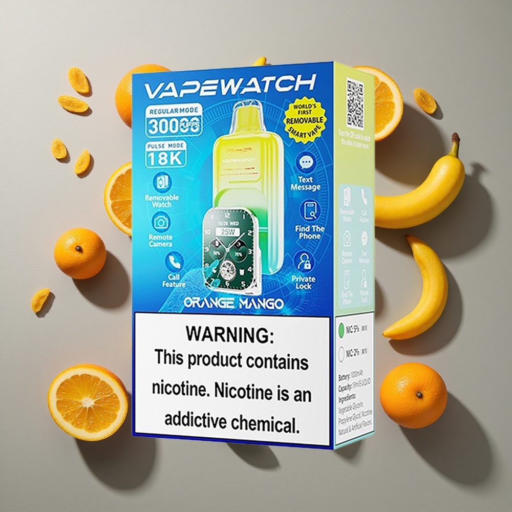 Naranja Mango JNR Vape Watch 30000 Caladas Capacidad de Batería: 1000mAh Tipo de Bobina: Doble Bobina Mesh