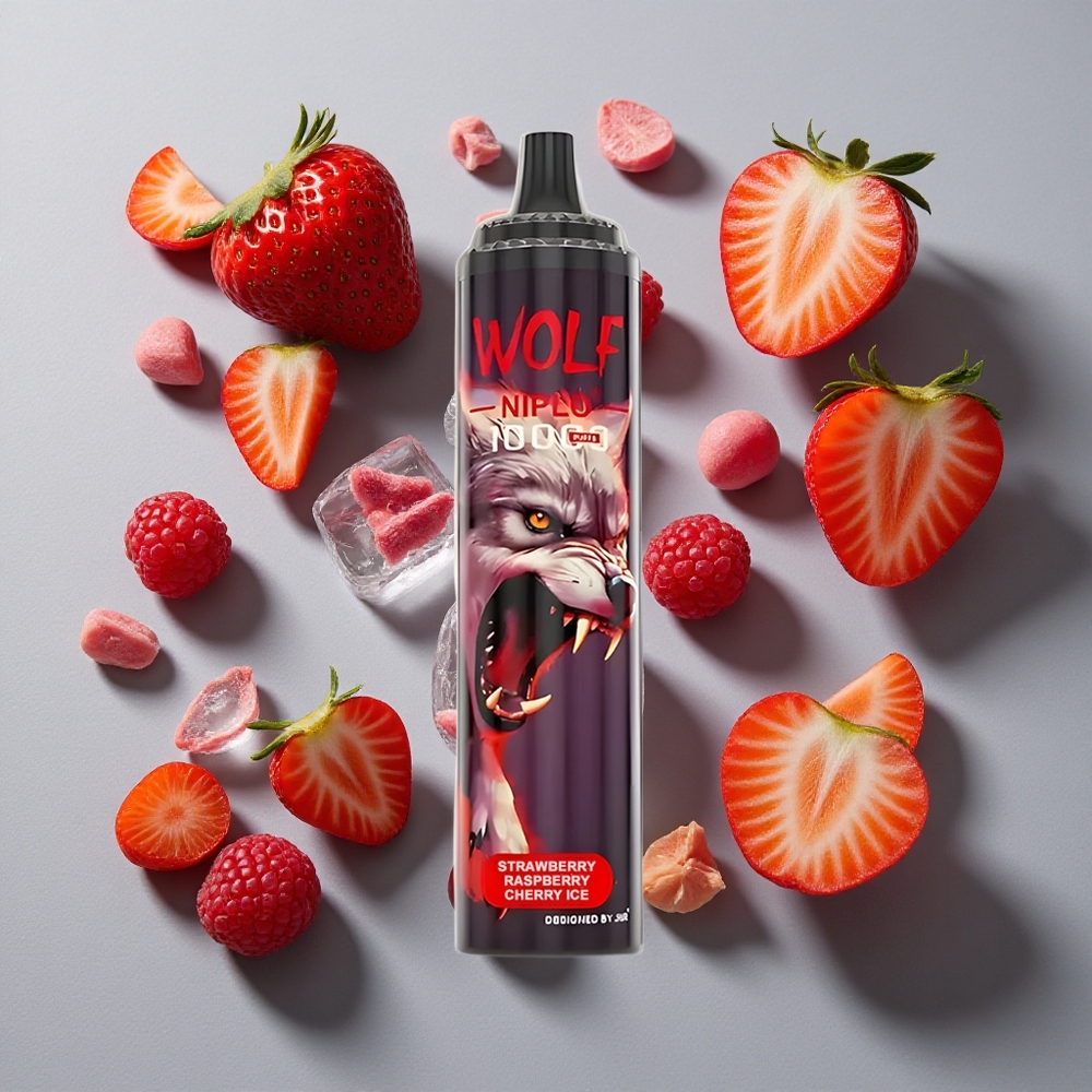 Fresa Frambuesa Cereza Hielo JNR Wolf Niplo 10000 Caladas Capacidad de la Batería: 650mAh Interfaz de Carga: Tipo-C carga rápida